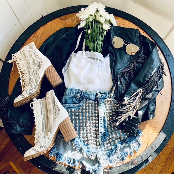 Vintage Studded Cheeky Jean Shorts Coachella - Picture 2 of 4